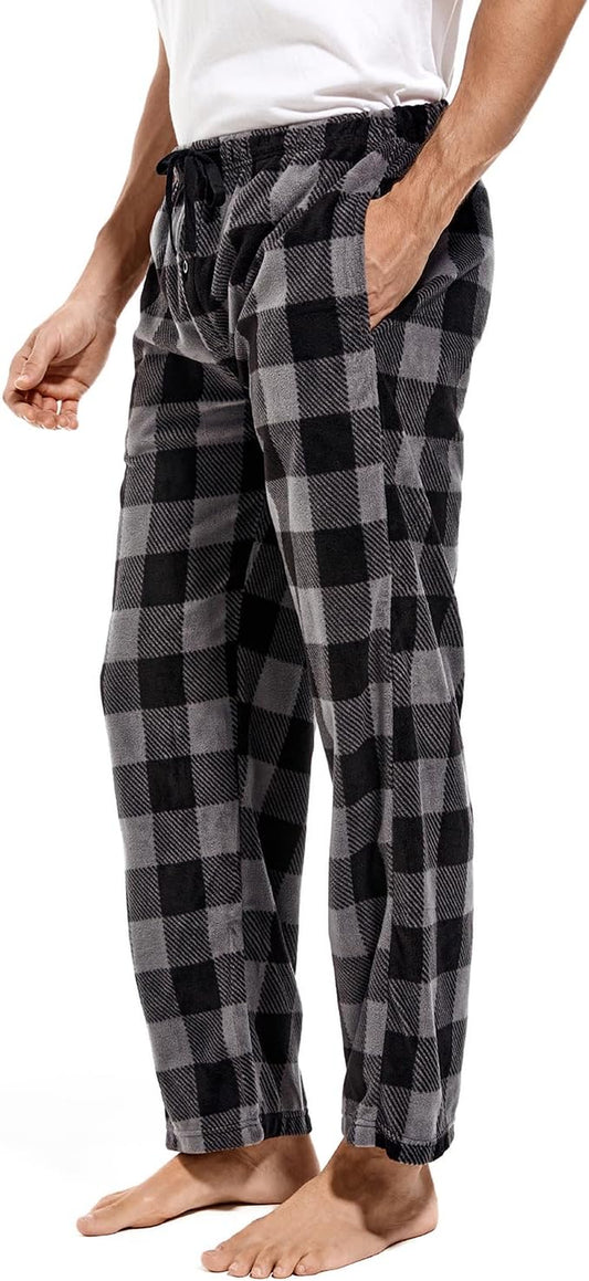 1Pack or 3Pack Mens PJ Pajama Pants Bottoms Fleece Lounge Pants Sleepwear Plaid Pjs with Pockets Microfleece