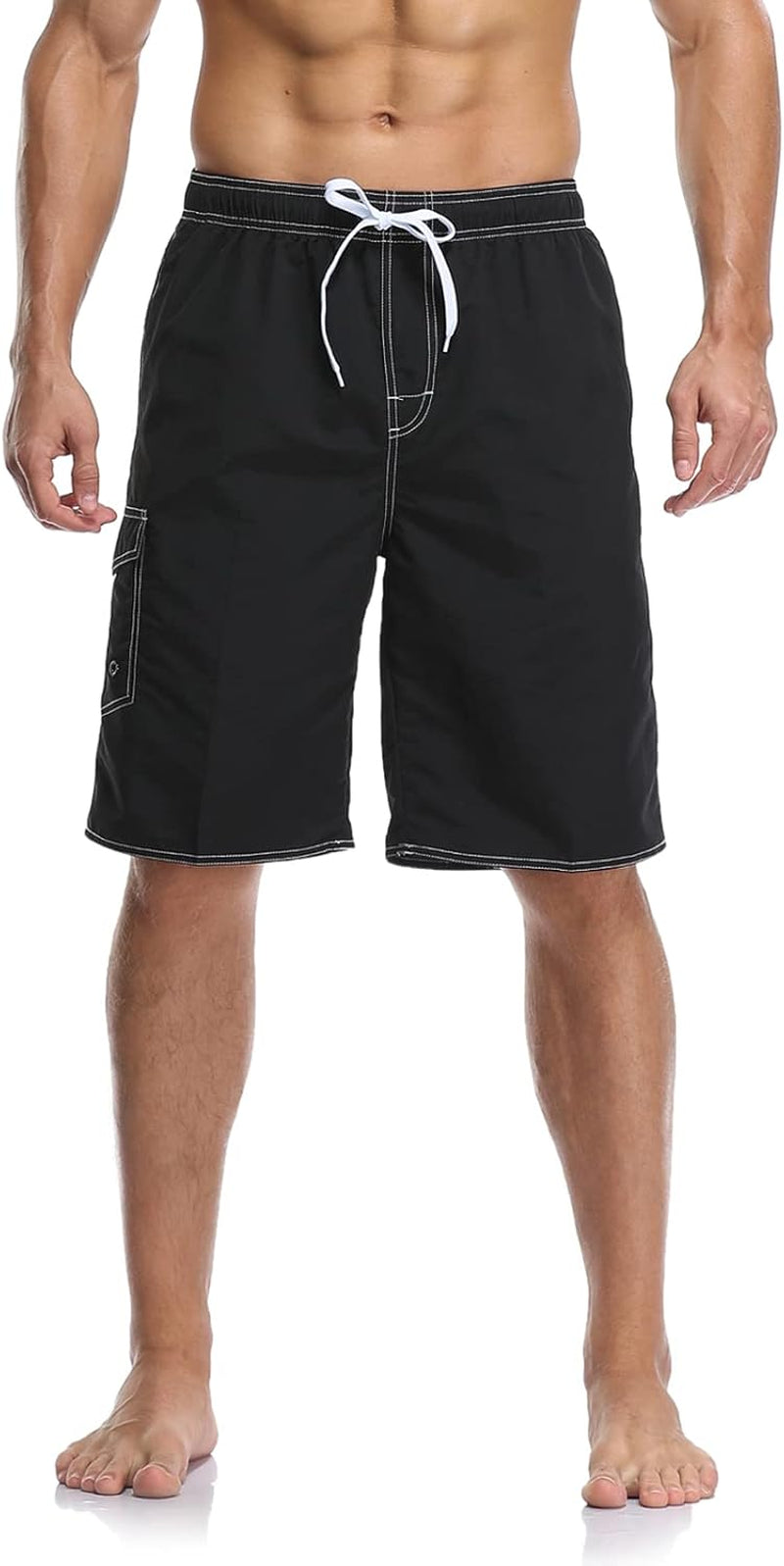 Mens Quick Dry Swim Trunks Striped Print Board Shorts with Mesh Lining,Black,L