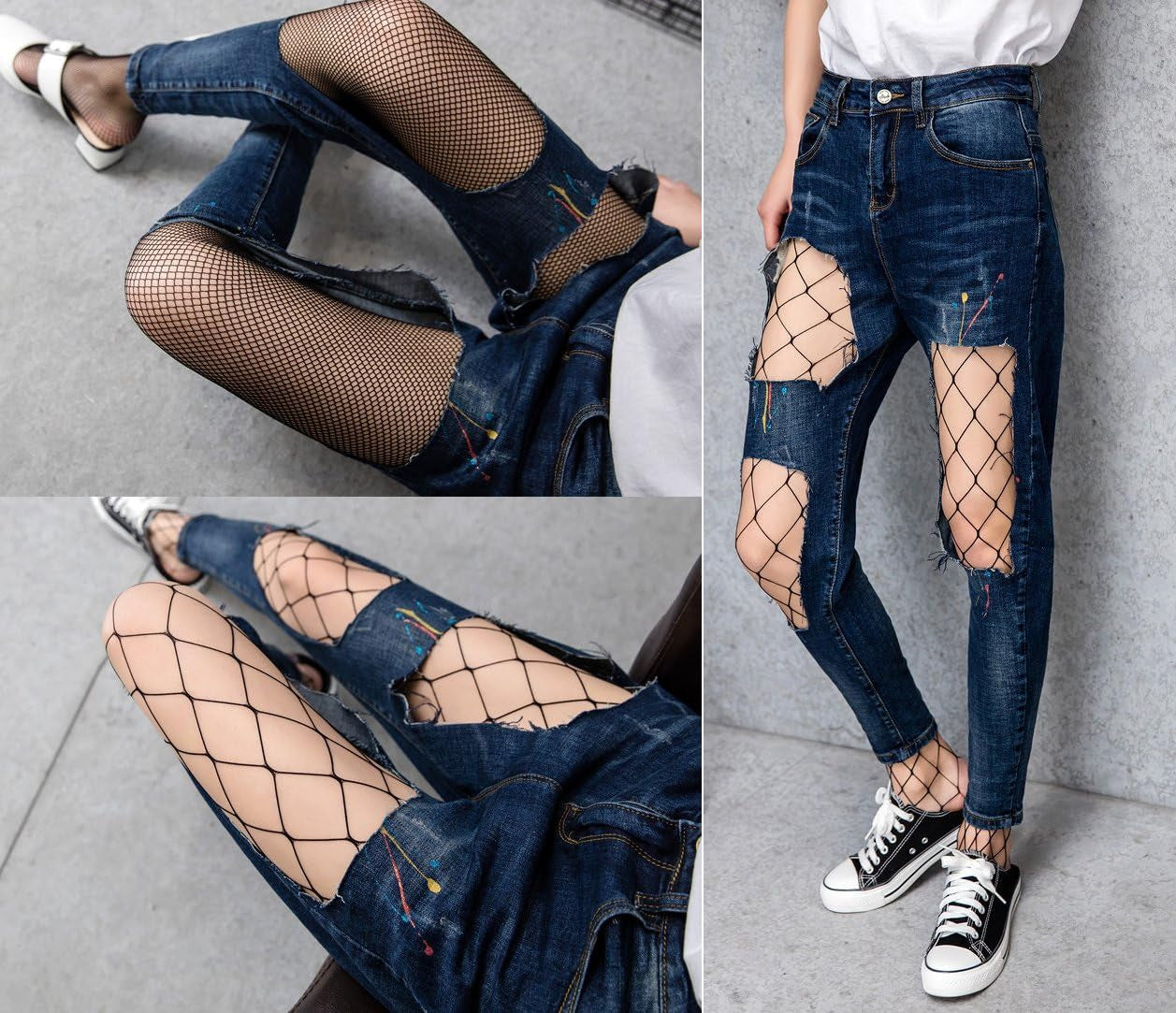 4-5 Pairs Fishnet Stockings Womens Lace Mesh Patterned Fishnet Leggings Tights Net Pantyhose